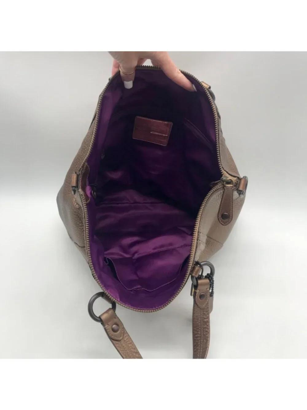 Coach Metallic Bronze Leather Claire Large Satchel